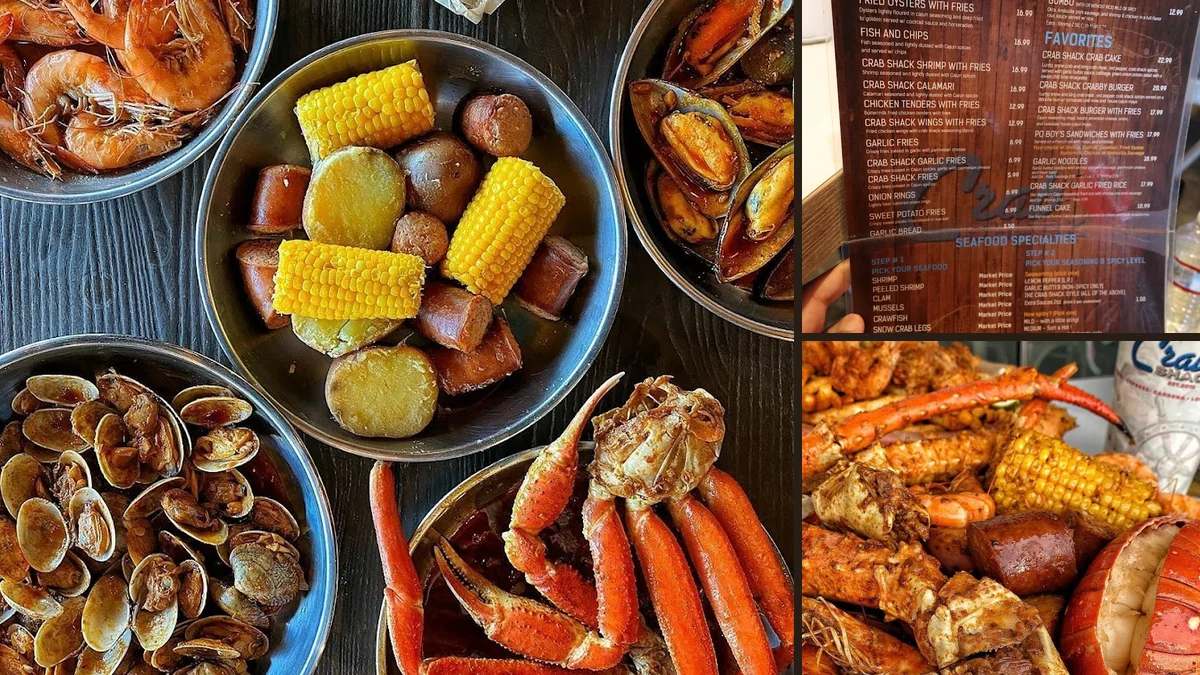 Sports bar seating beside Cajun dishes.