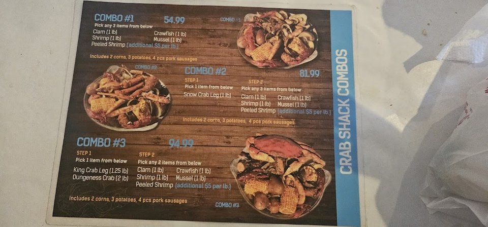 Cajun menu with shrimp, oysters, and chowder.